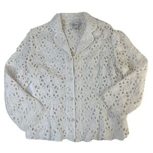 Rare 90s Lilly Pulitzer Womens 6 White Cotton Lace Eyelet Button Shirt